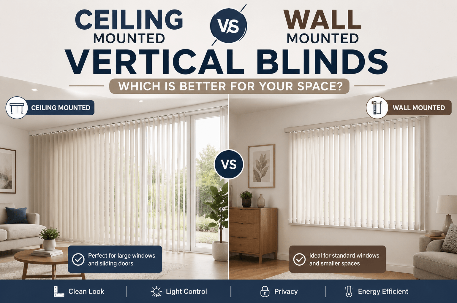 Ceiling vs Wall Mounted Vertical Blinds Which Is Better for Your Space - Zen Blinds