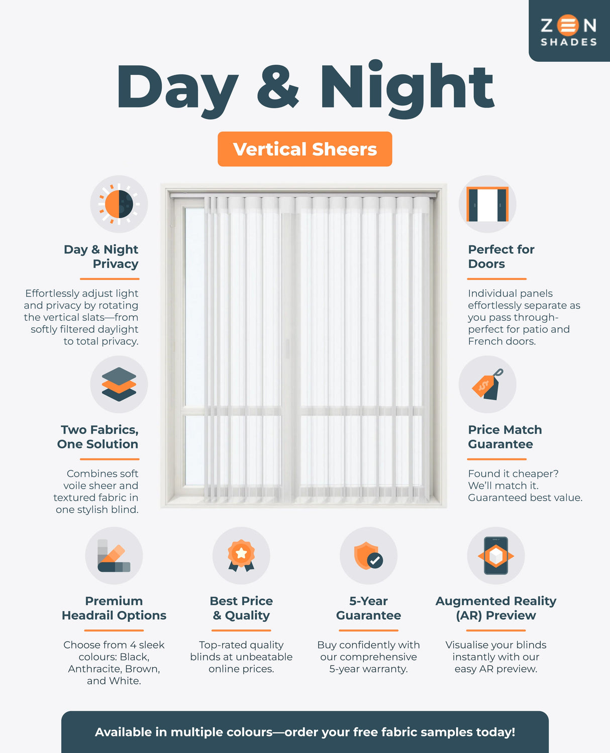 Spotted Night Blue Day & Night Vertical Sheer 40cm - Zen Shades