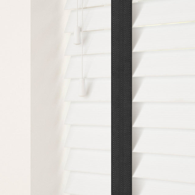 True Fine Grain Faux Wood Blinds With Jet Tapes - Zen Shades